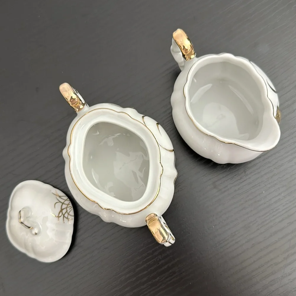 Lefton China Wheat #20120 Demitasse (mini) Cream & Lidded Sugar Bowl Gold Accent